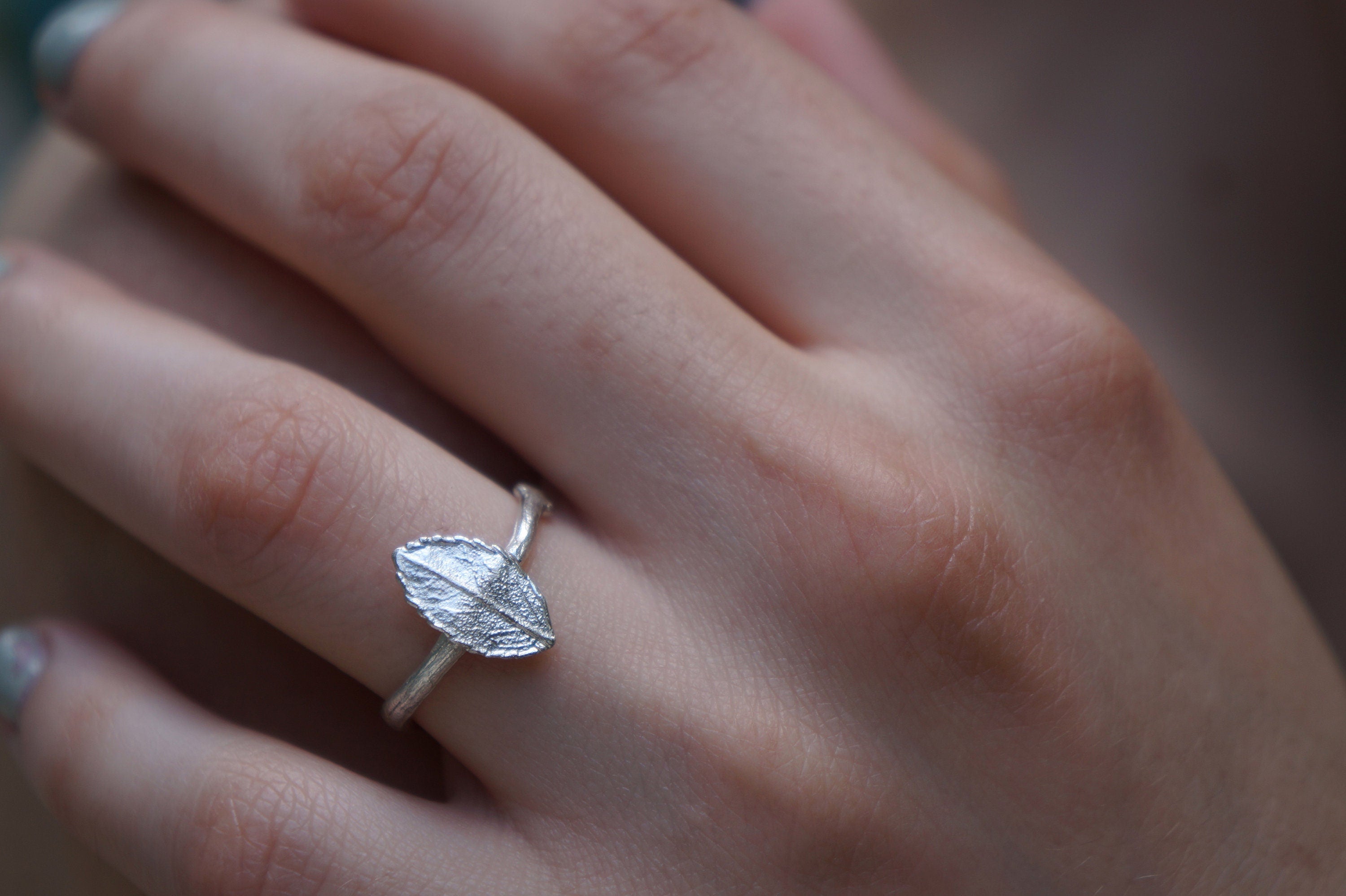 Sterling Silver Ring – Nature Inspired Rose Twig Leaf Band | Handmade Minimalist Jewelry
