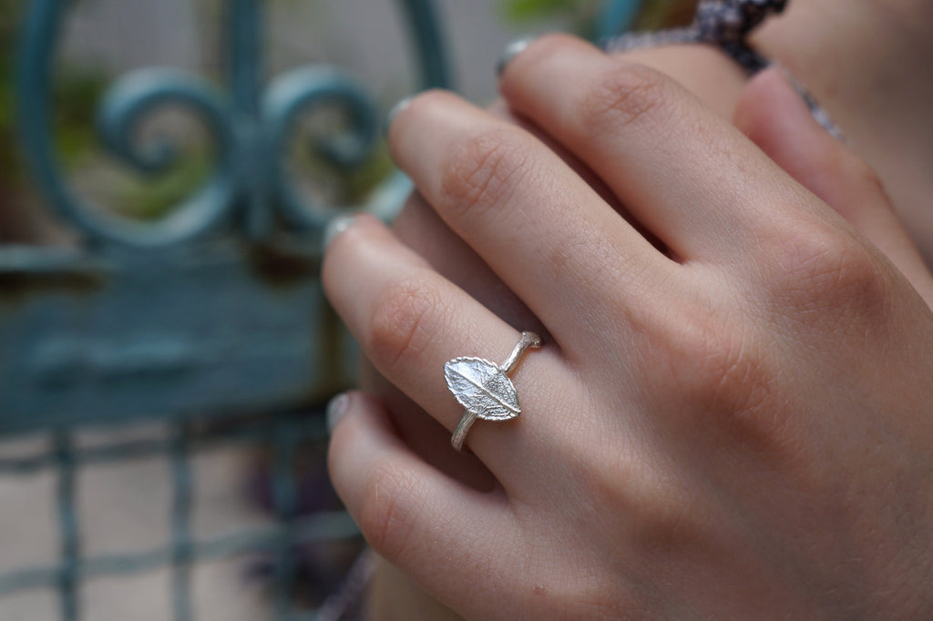 Sterling Silver Ring – Nature Inspired Rose Twig Leaf Band | Handmade Minimalist Jewelry