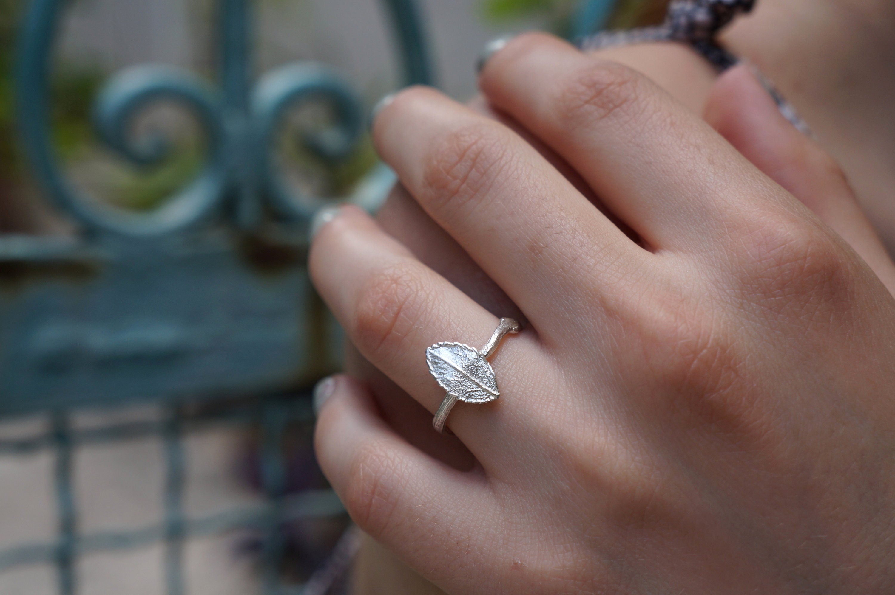 Sterling Silver Ring – Nature Inspired Rose Twig Leaf Band | Handmade Minimalist Jewelry