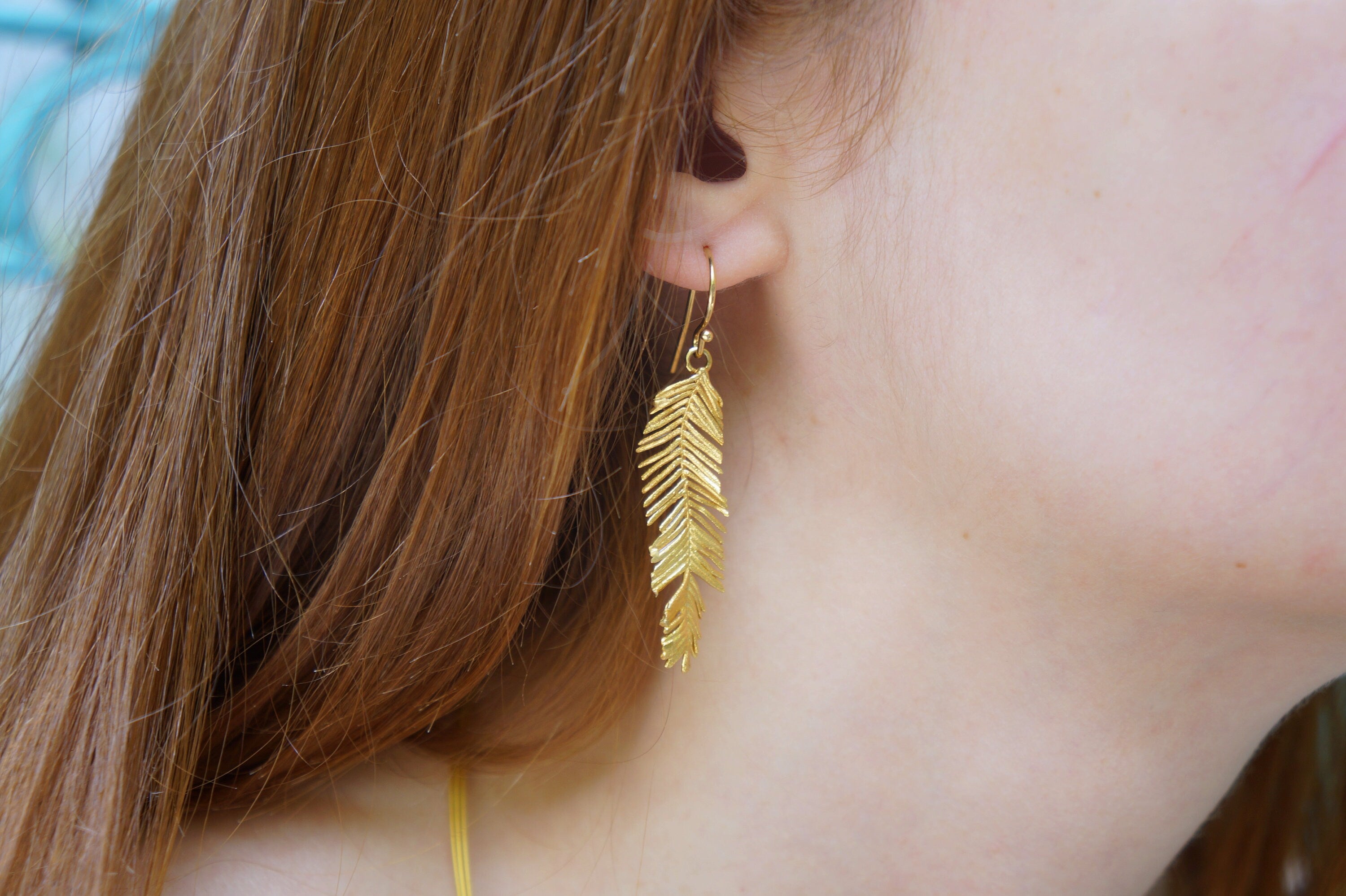 Gold Plated Leaf Earrings – Handmade Sterling Silver Acacia Jewelry Gift Box