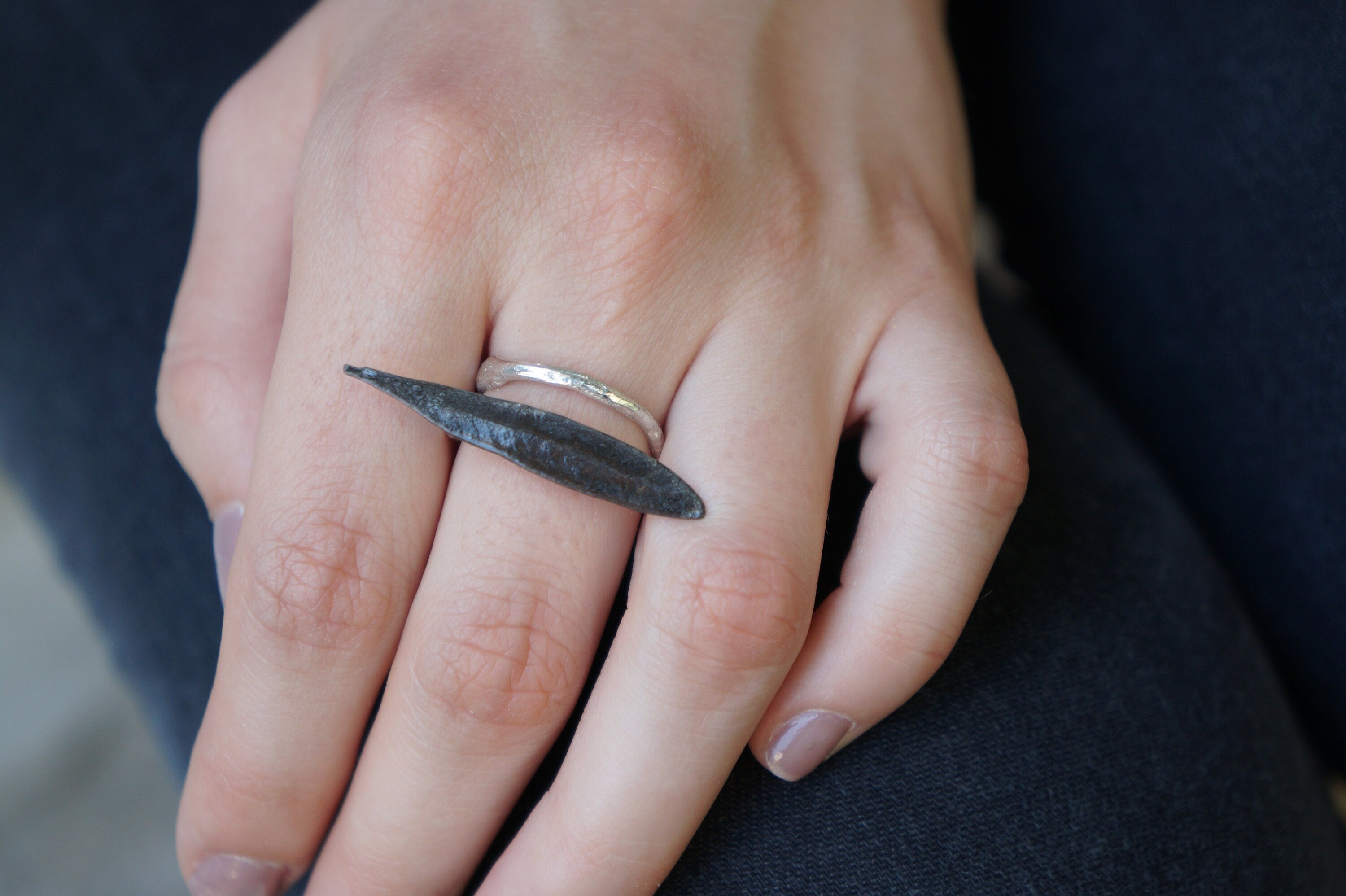 Adjustable Olive Leaf Ring – Handmade Nature Jewelry in Sterling Silver & Black Rhodium Finish
