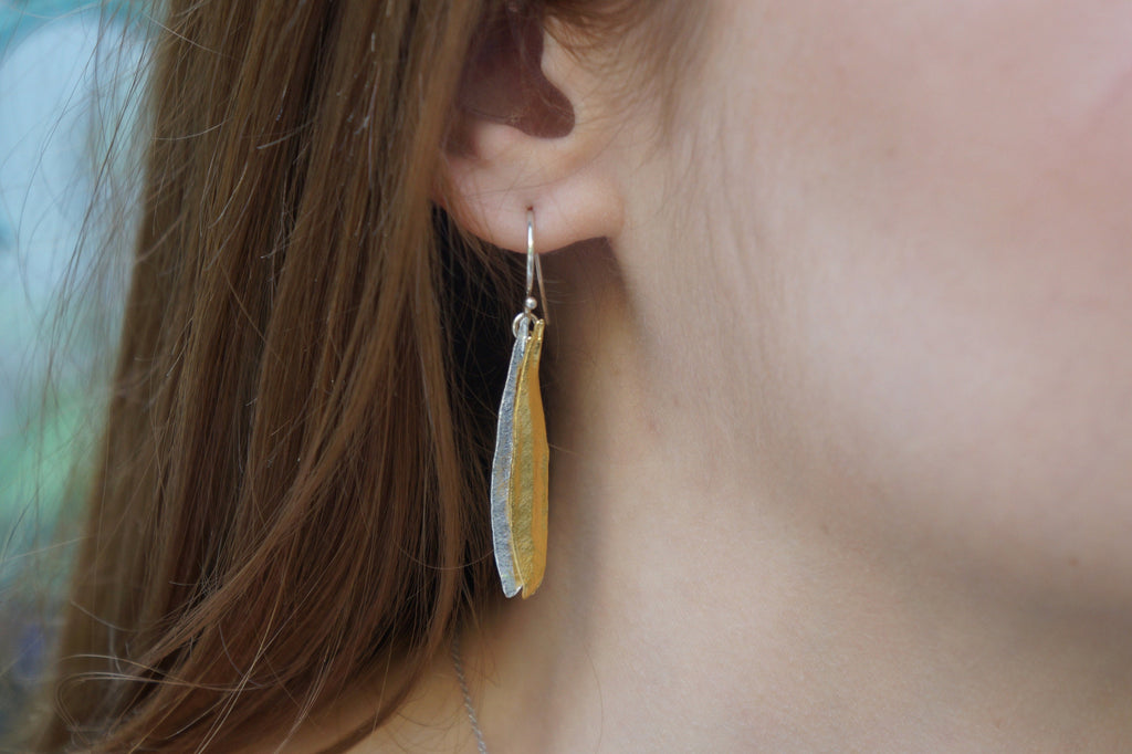 Dangle Earrings Silver Gold – Olive Leaf Earrings Handmade Nature Jewelry