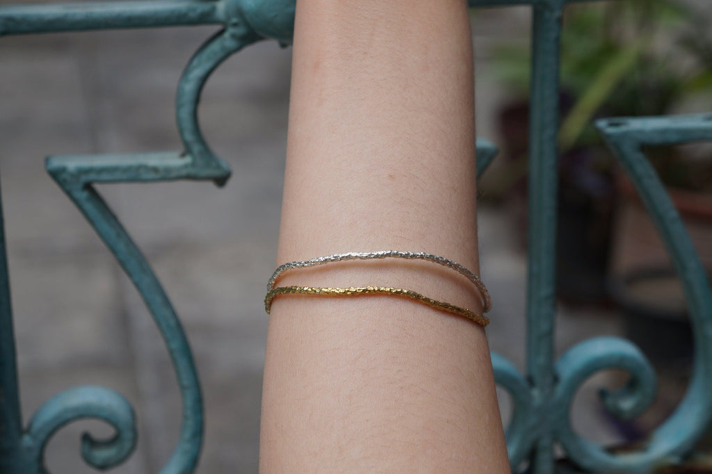 Pine Branch Cuff Bracelet: Sterling Silver Two-Tone - Adjustable Fit