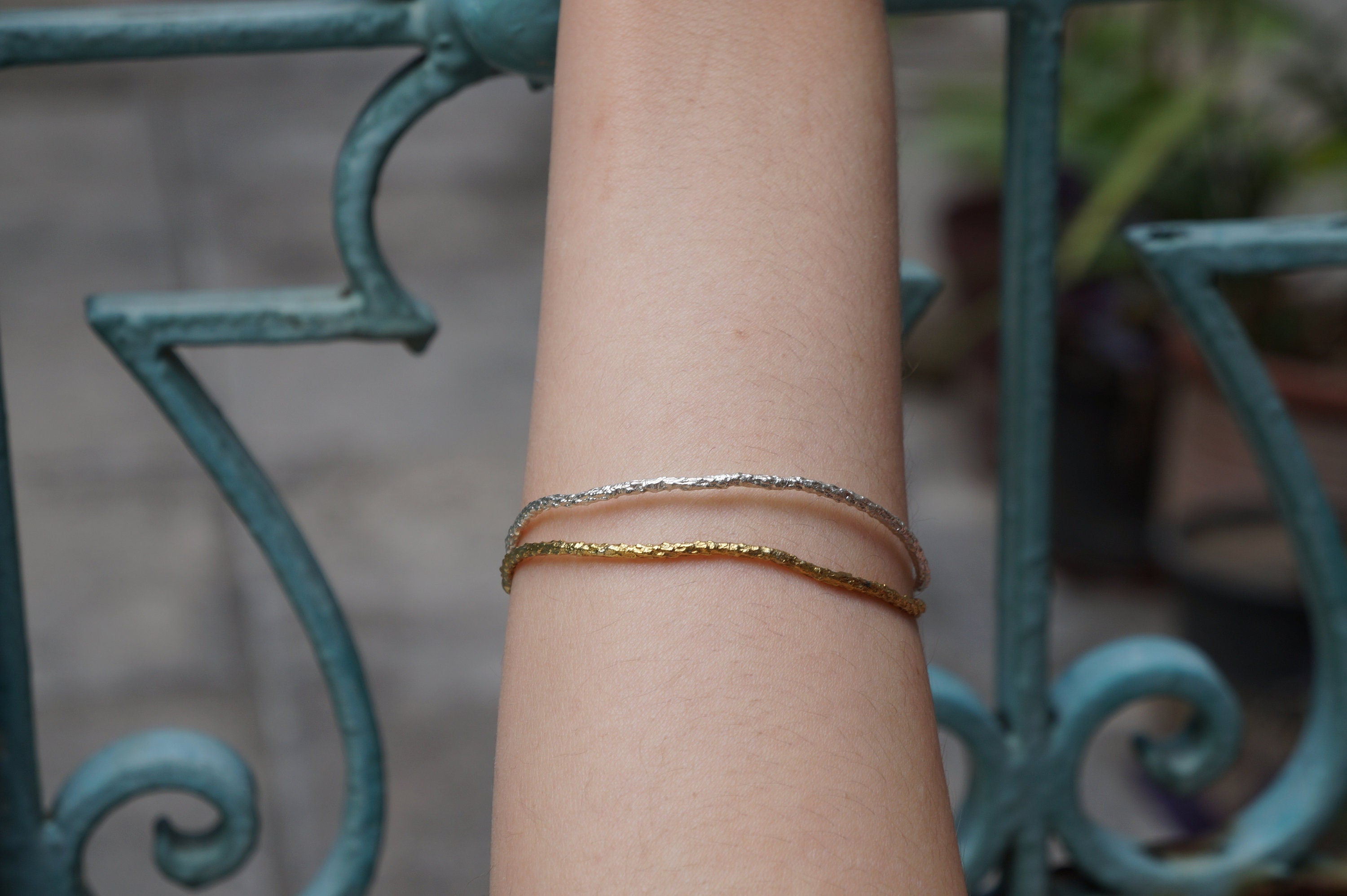 Pine Branch Cuff Bracelet: Sterling Silver Two-Tone - Adjustable Fit