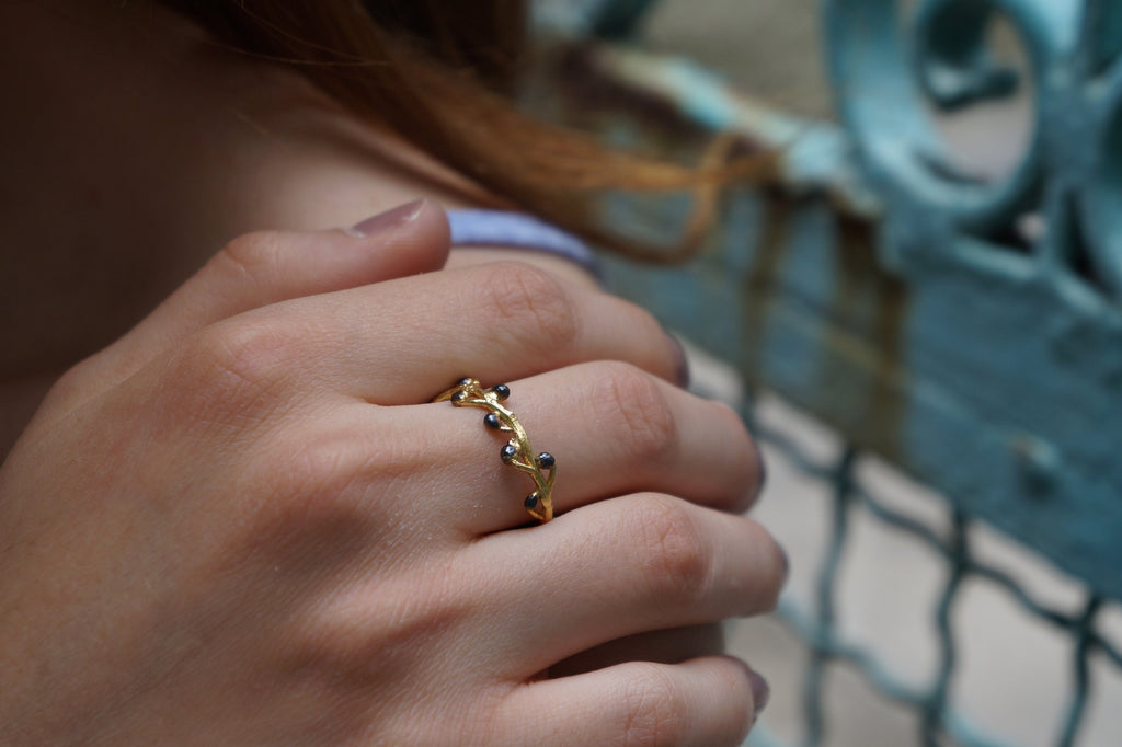 Sterling Silver Branch Ring – Handmade Nature Jewelry With Gold Plating & Black Rhodium
