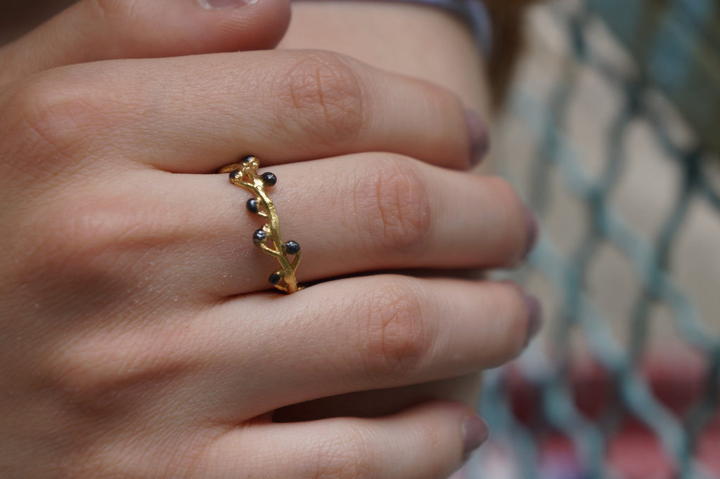 Sterling Silver Branch Ring – Handmade Nature Jewelry With Gold Plating & Black Rhodium