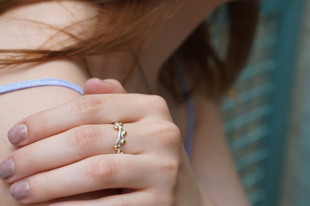 Sterling Silver Branch Ring – Handmade Nature Jewelry With Gold Plating & Black Rhodium
