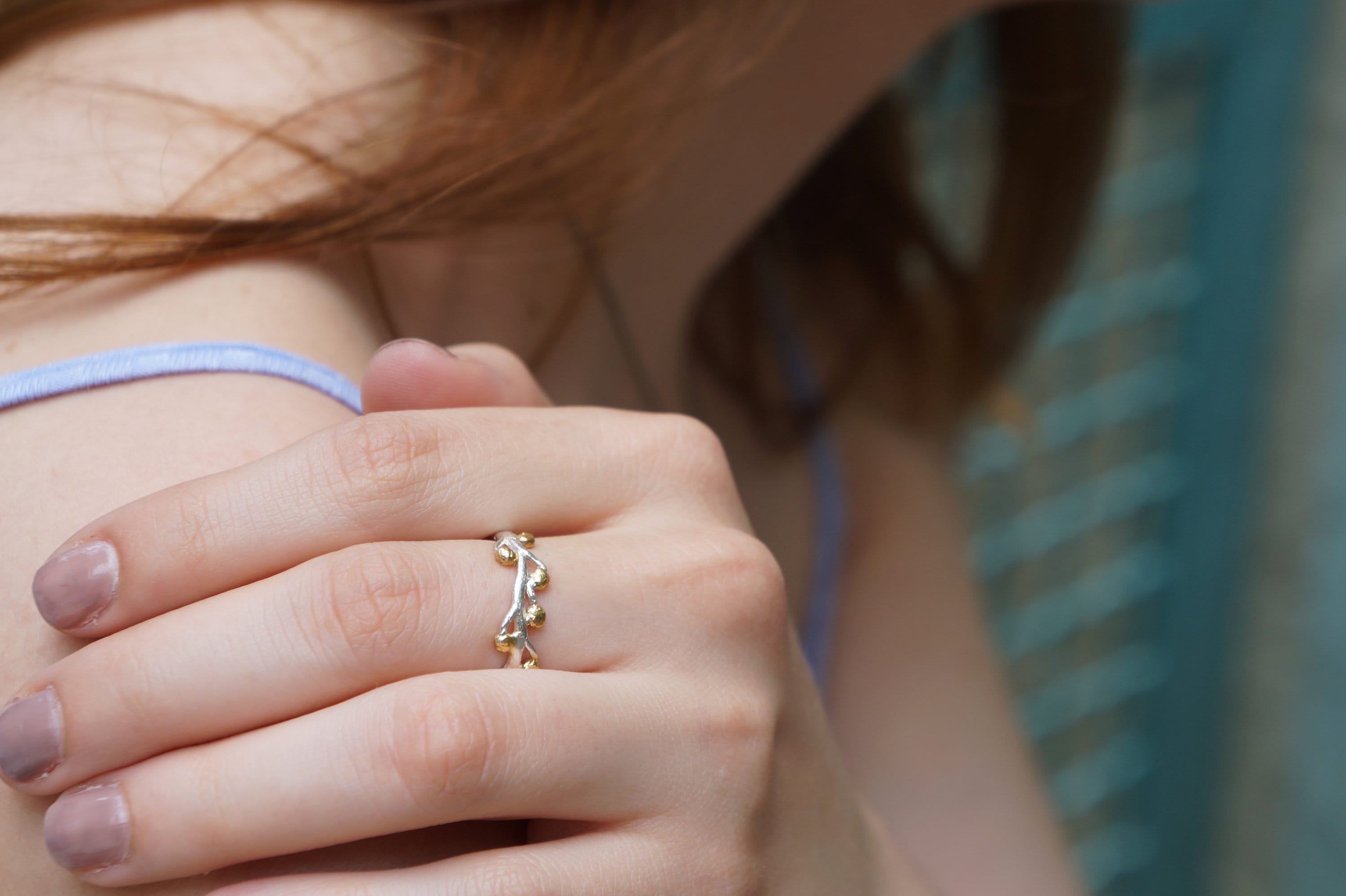 Sterling Silver Branch Ring – Handmade Nature Jewelry With Gold Plating & Black Rhodium