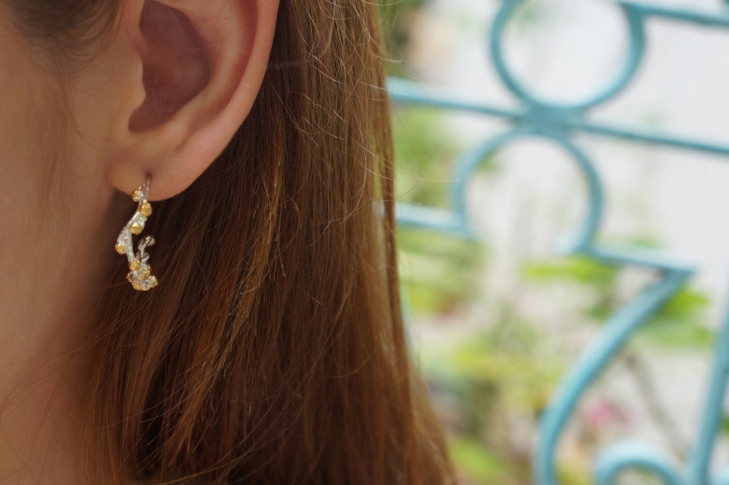 Sterling Silver Hoop Earrings – Small Acacia Branch | Unique Botanical Jewelry