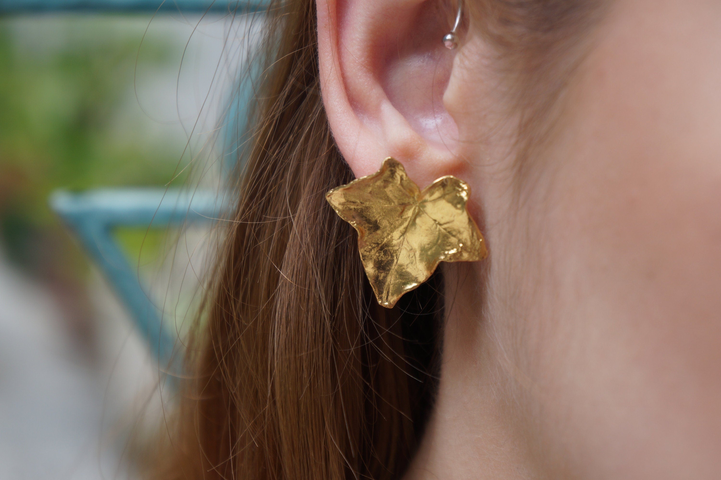 Ivy Leaf Earrings, Gold-Plated Sterling Silver Jewelry, Handmade Eco-Friendly Gift for Women
