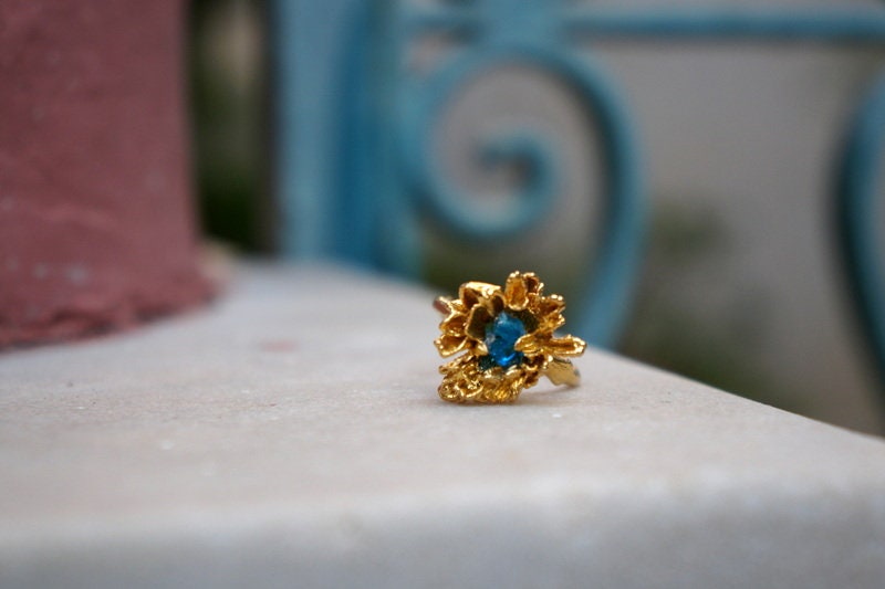 Wild Daisy Ring – Adjustable Sterling Silver Blue Murano Glass Nature Inspired Jewelry