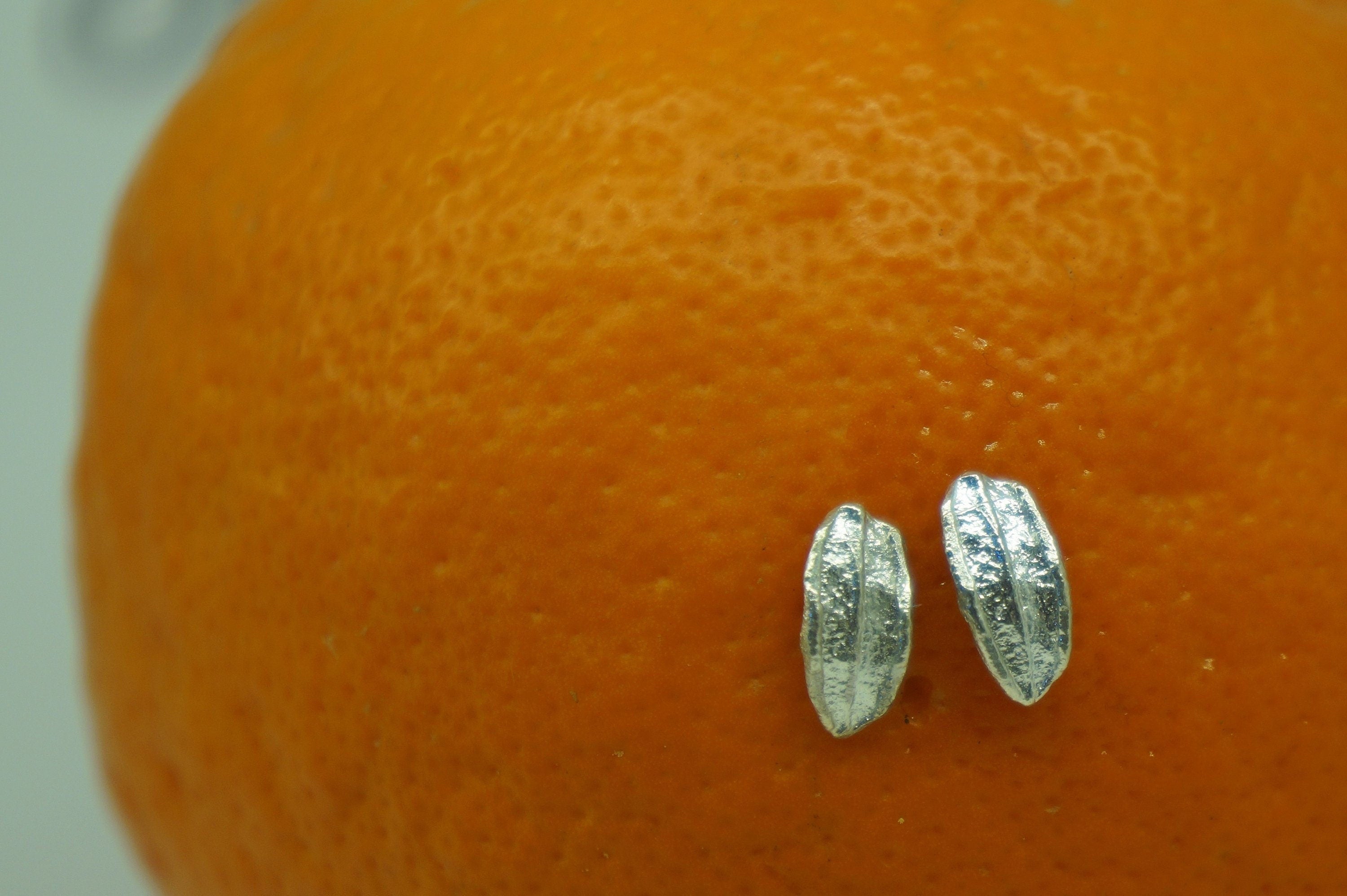 Gold Plated Stud Earrings – Minimalist Tiny Olive Leaf Sterling Silver Studs