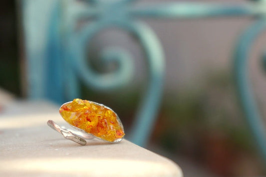 Minimalist Handmade Nature Jewelry. ring Sterling Silver Mussel Shell Ring, Murano Glass Ring.