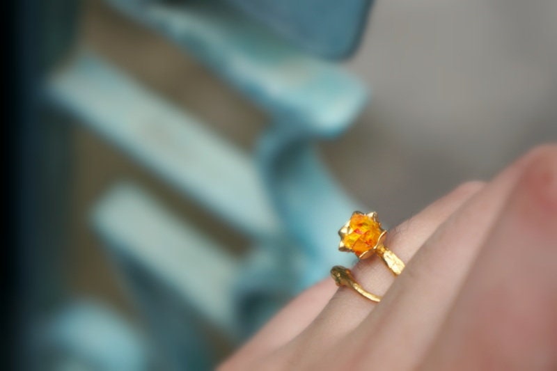 Tree Branch Ring with Orange Murano Glass, Sterling Silver Jewelry for Women, Adjustable