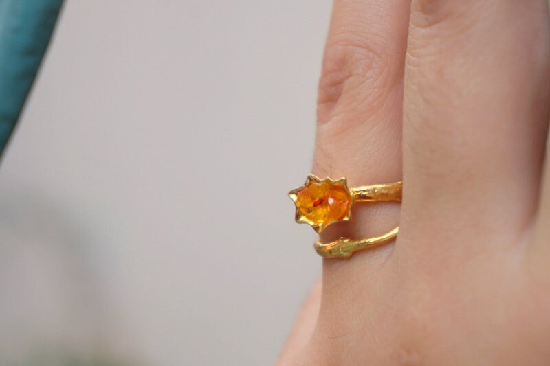 Tree Branch Ring with Orange Murano Glass, Sterling Silver Jewelry for Women, Adjustable