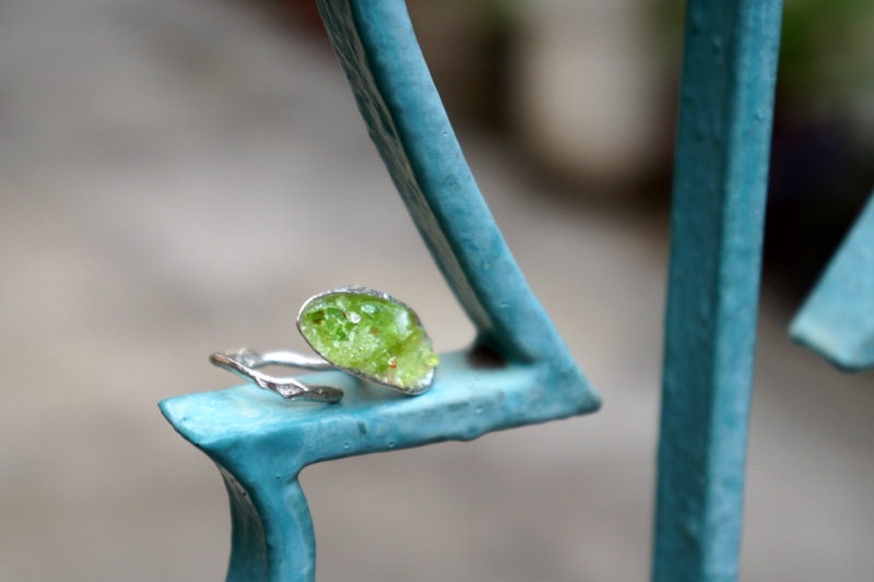 Sterling Silver Ring – Adjustable Nature Inspired Ring with Murano Glass Accent