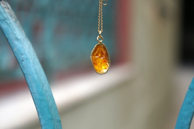 Sterling Silver Necklace - Dainty Limpet Pendant With Orange Murano Glass Stone