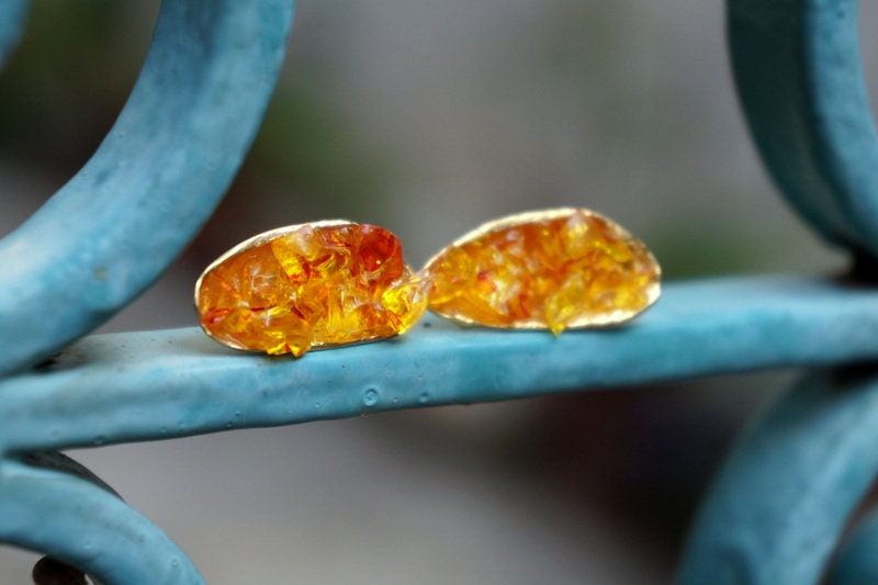 Mussel Shell Earrings – Silver Shell Studs With Orange Murano Glass Jewelry