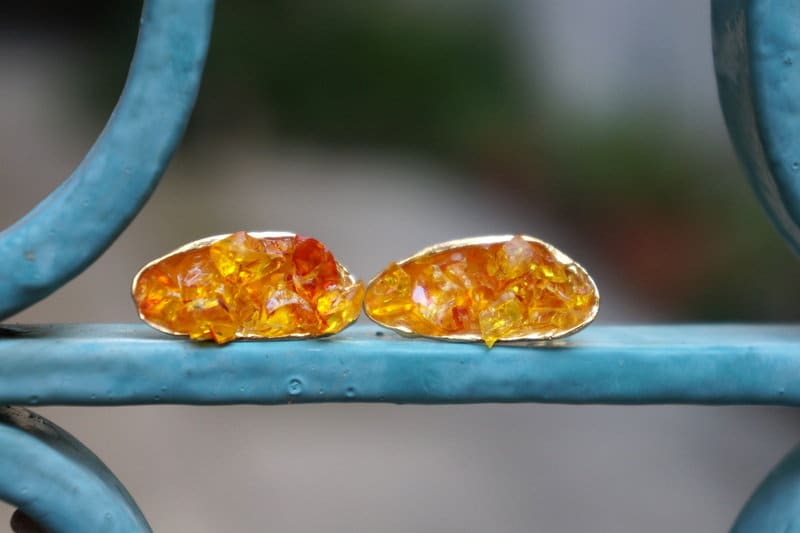 Mussel Shell Earrings – Silver Shell Studs With Orange Murano Glass Jewelry