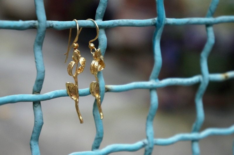 Olive Branch Earrings – Gold Black Sterling Silver Jewelry with Real Plant Casting