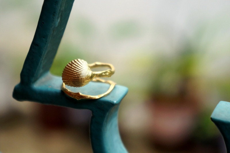 Real Shell Ring – Adjustable Sterling Silver 18k Gold Plated Band with Tarnish Resistant Finish