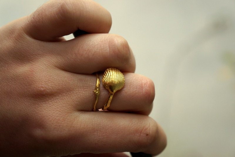 Real Shell Ring – Adjustable Sterling Silver 18k Gold Plated Band with Tarnish Resistant Finish