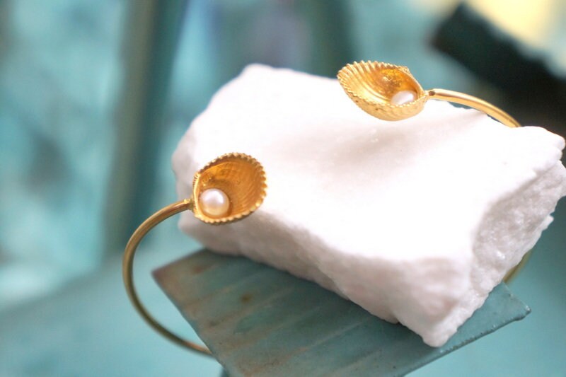 Recycled Sterling Silver Bracelet – Fresh Water Pearls Sea Shell Jewelry Gift