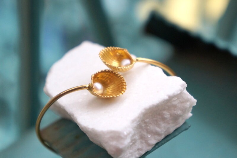 Recycled Sterling Silver Bracelet – Fresh Water Pearls Sea Shell Jewelry Gift