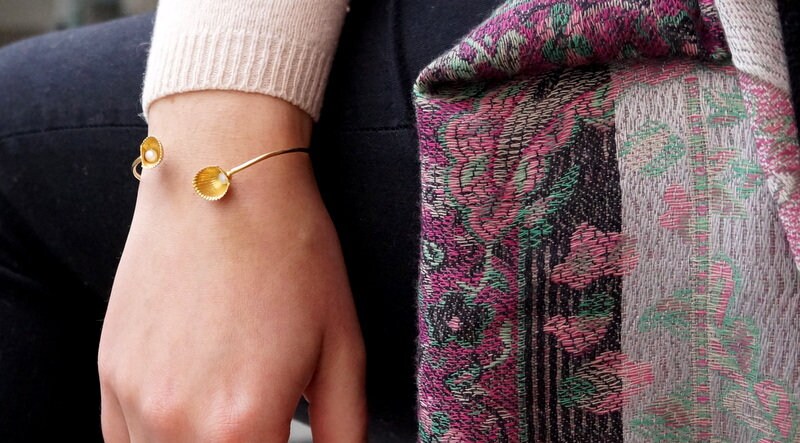 Recycled Sterling Silver Bracelet – Fresh Water Pearls Sea Shell Jewelry Gift