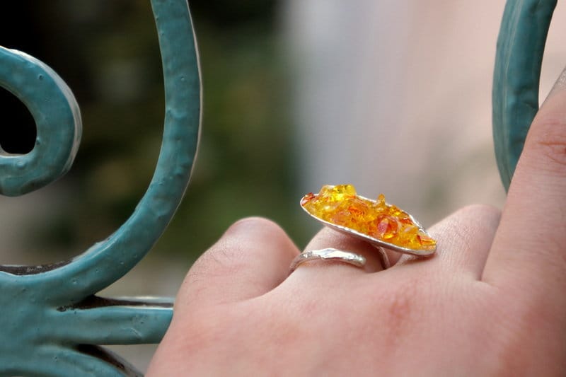 Sterling Silver Mussel Ring – Handmade Nature Jewelry With Murano Glass Accent