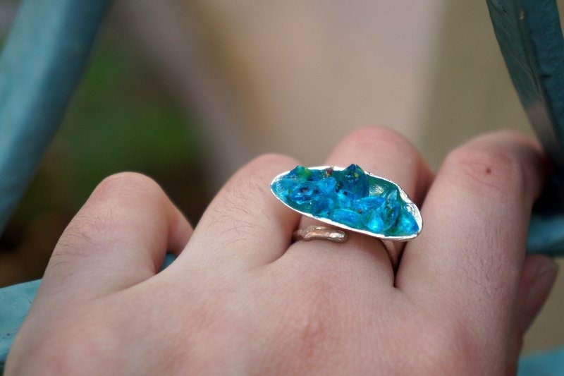 Sterling Silver Mussel Ring – Blue Murano Glass Big Ring for Women | Unique Gift