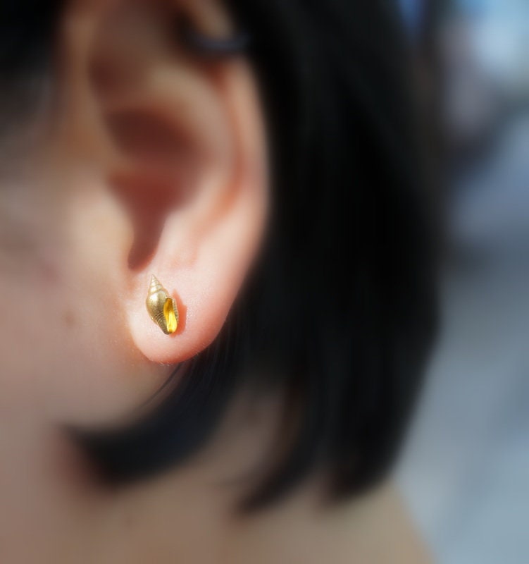 Solid Gold Earrings – Small Sea Shell Studs | Handmade 18K & 14K Jewelry