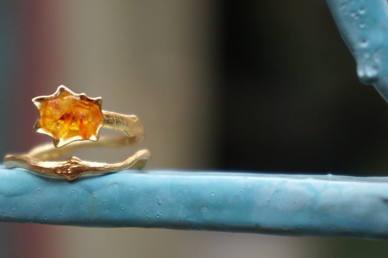 Tree Branch Ring with Orange Murano Glass, Sterling Silver Jewelry for Women, Adjustable
