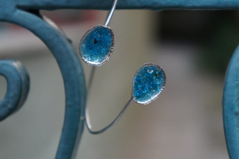 Nautical Silver Cuff Bracelet, Limpet Shell with Raw Blue Murano Glass (Adjustable)