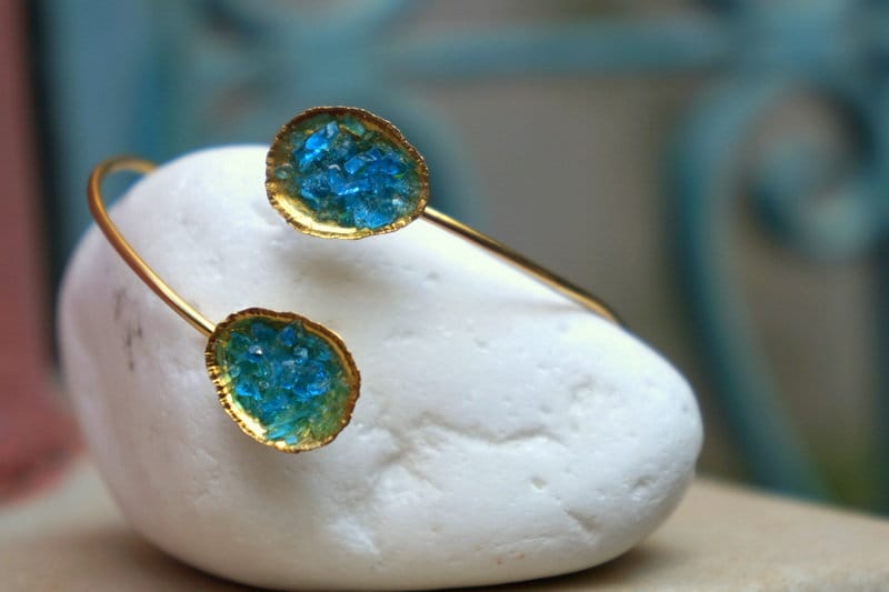 Nautical Silver Cuff Bracelet, Limpet Shell with Raw Blue Murano Glass (Adjustable)