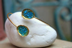 Nautical Silver Cuff Bracelet, Limpet Shell with Raw Blue Murano Glass (Adjustable)