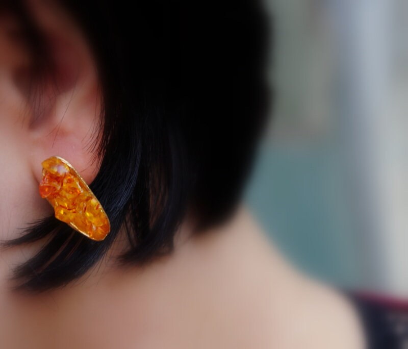 Mussel Shell Earrings – Silver Shell Studs With Orange Murano Glass Jewelry