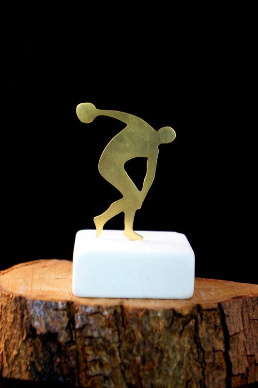 Home decor Ancient Greek statue of The Discobolus , Laser Cut Gold plated Bronze figure, History Inspired Gifts and Decor, Gift for Athletes