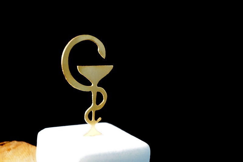 Medicine Office Decor – Minimalist Medical Art with Gold-Plated Bronze & Thasos Marble Base