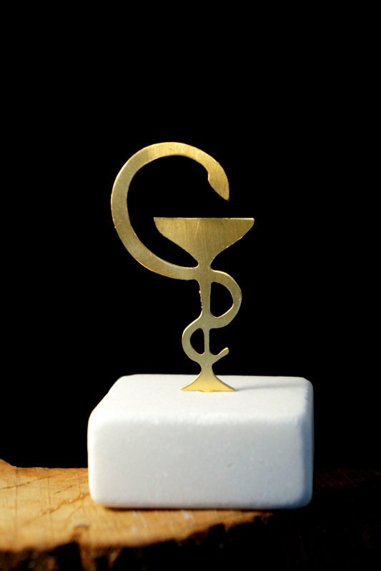 Medicine Office Decor – Minimalist Medical Art with Gold-Plated Bronze & Thasos Marble Base