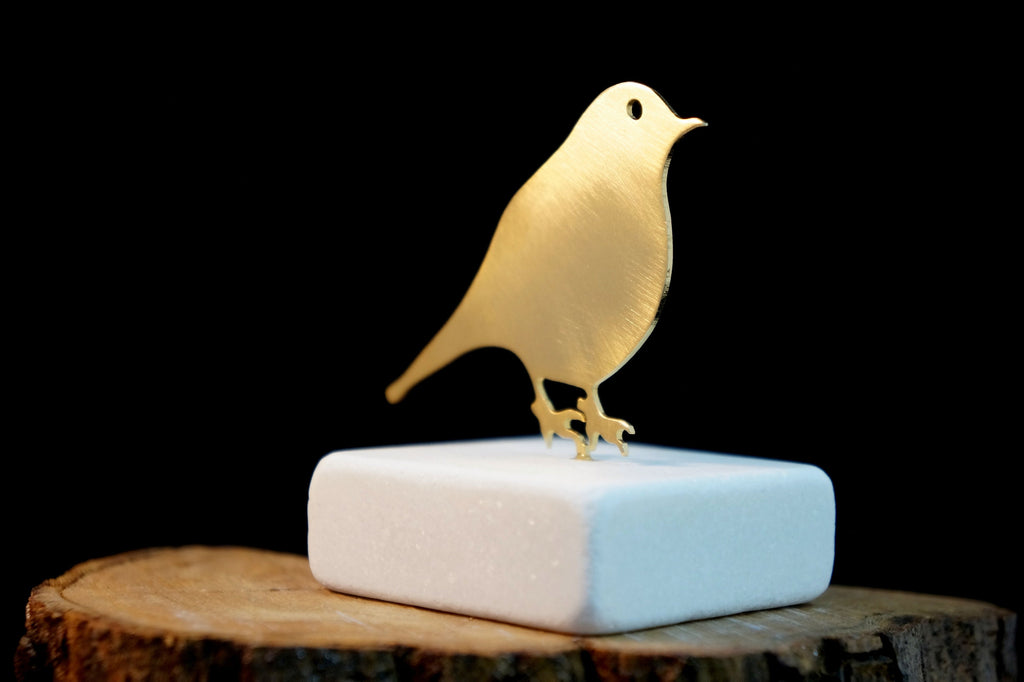 Bronze Bird Statue - Minimalist Robin Art With Marble Base | Nature Lover Gift