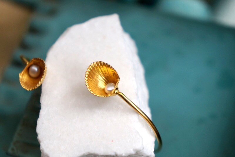 Recycled Sterling Silver Bracelet – Fresh Water Pearls Sea Shell Jewelry Gift