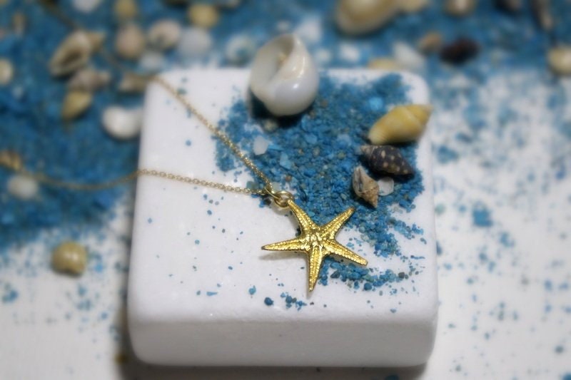 Solid Gold Starfish Necklace – 9K, 14K, 18K Gold Pendant with Matching Chain