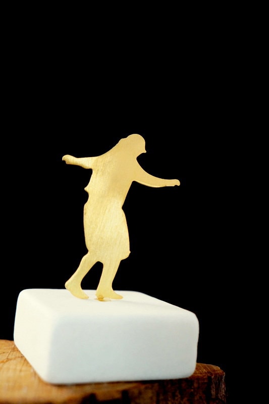 Minimal Dancer Figure Paperweight, Laser Cut Gold plated Bronze Statue, Folk Dance of a man of Crete, Gift for Dancersbirth flower jewelry