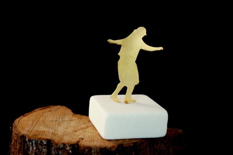 Minimal Dancer Figure Paperweight, Laser Cut Gold plated Bronze Statue, Folk Dance of a man of Crete, Gift for Dancersbirth flower jewelry
