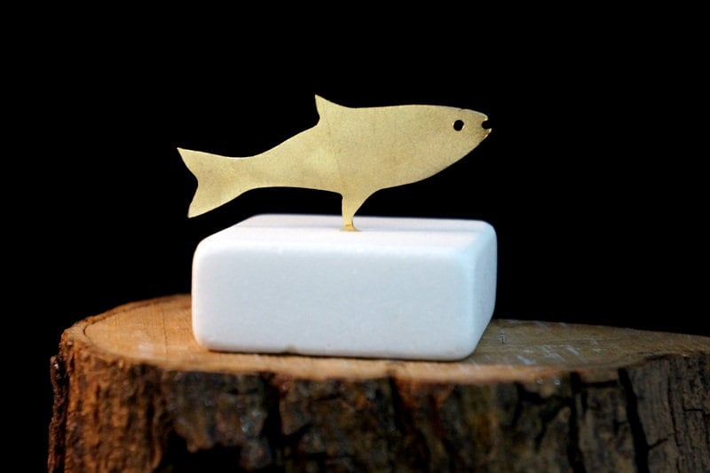 Thanksgiving Favors, Fish paperweight - modern design, Minimal Fish Statue,  Ocean and sea decor for office and homebirth flower jewelry
