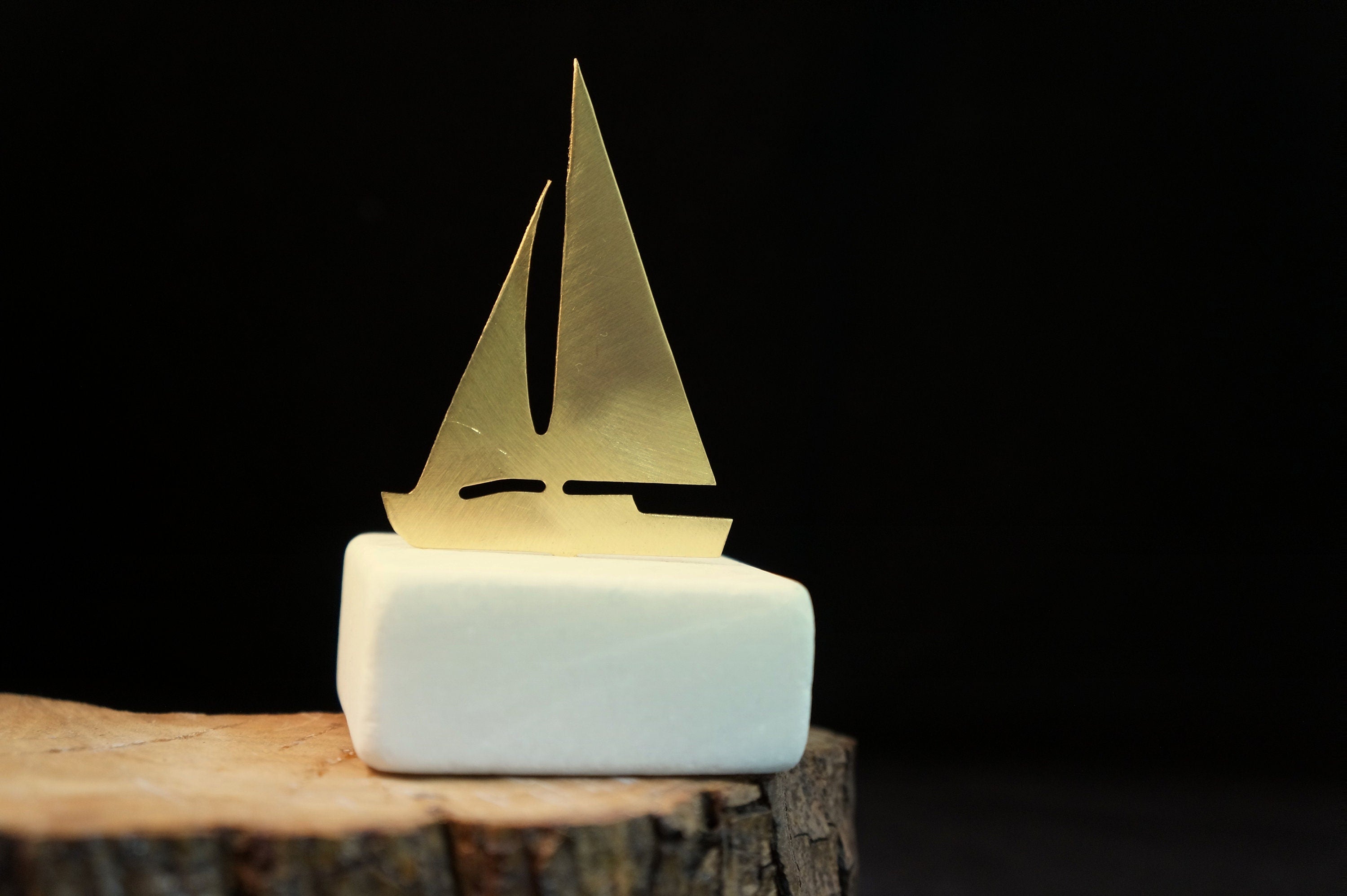 Home decor Modern Art Mens Gift Nautical Decor, Gold Minimal Sailboat Statue  gift for her