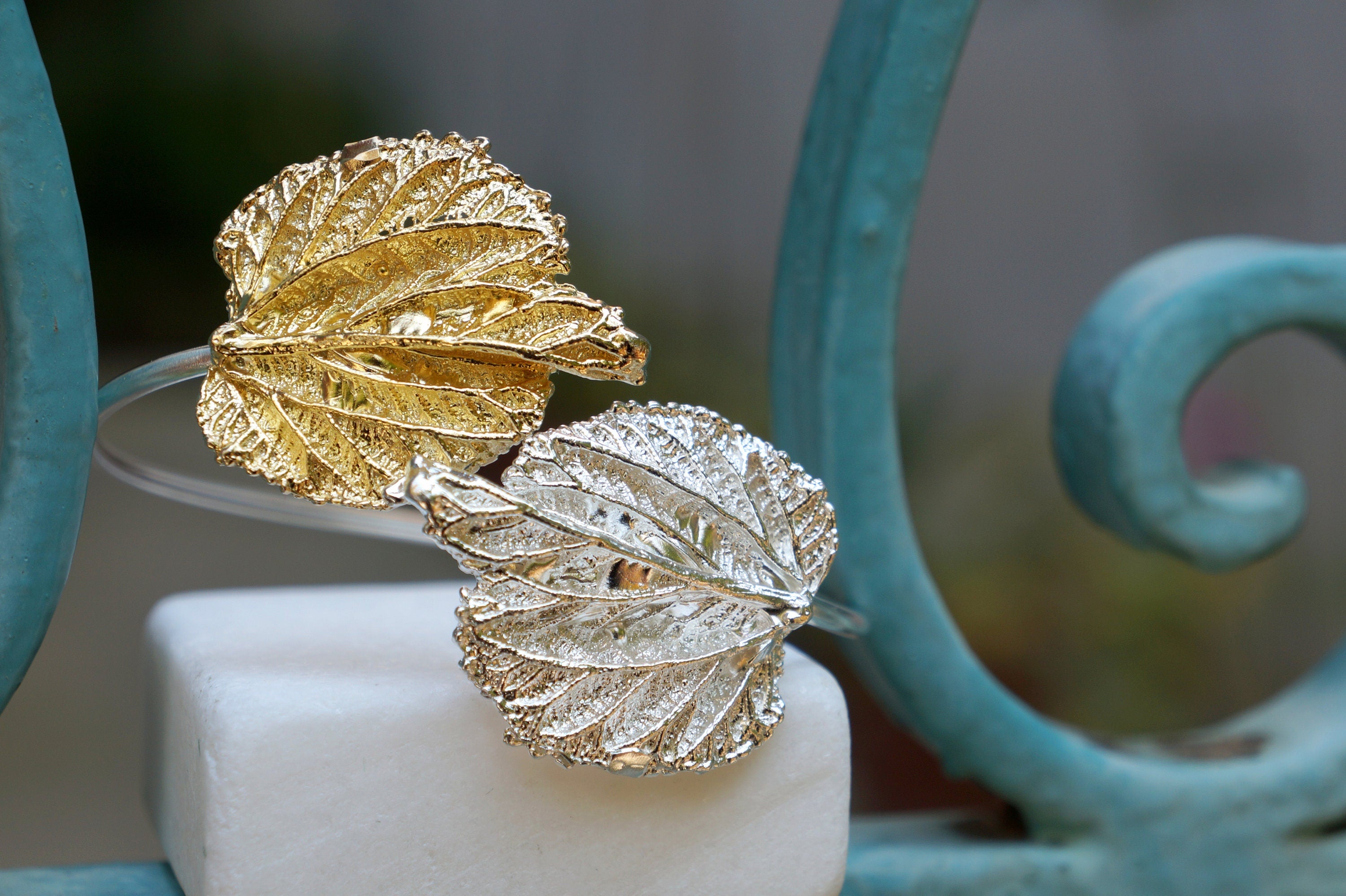 Mulberry Leaf Silver Bracelet, Adjustable Recycled Sterling (Handmade)