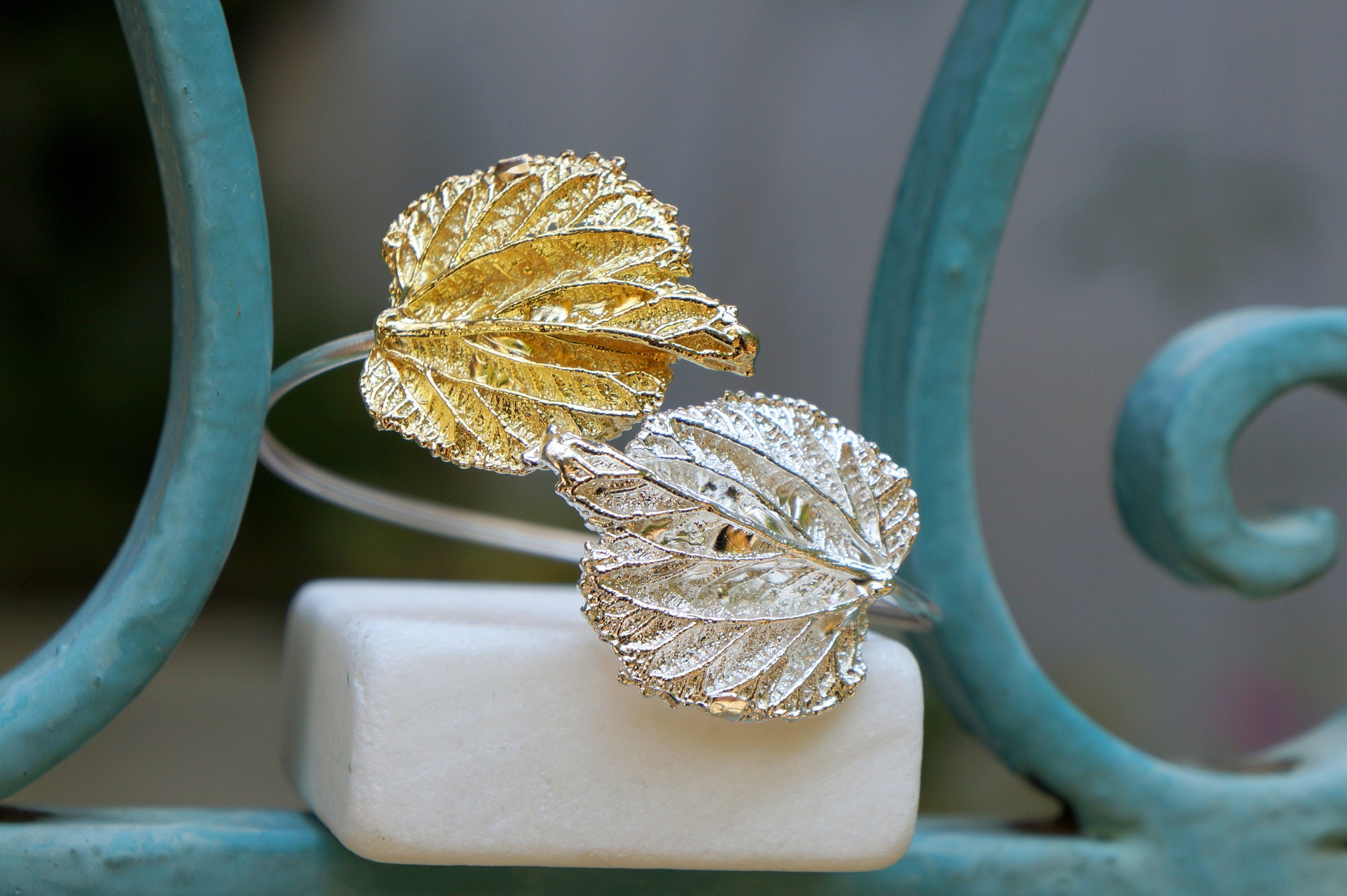 Mulberry Leaf Silver Bracelet, Adjustable Recycled Sterling (Handmade)