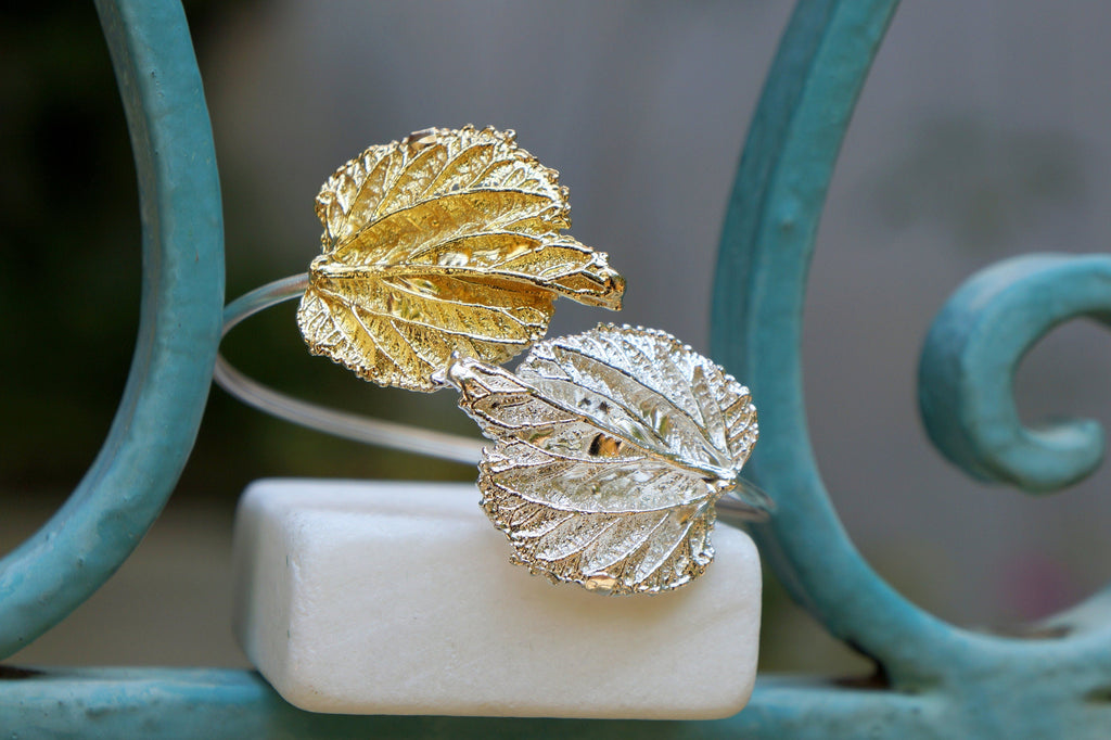 Mulberry Leaf Silver Bracelet, Adjustable Recycled Sterling (Handmade)